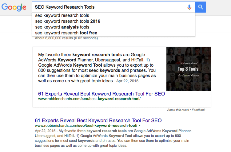 Google Results SEO Keyword Research Tools