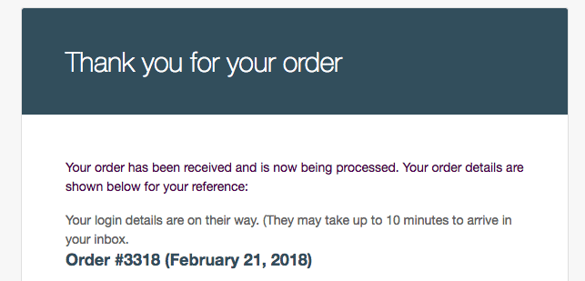 Order being processed custom message